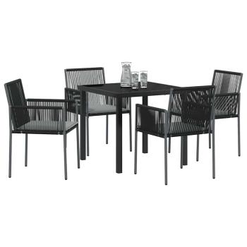 Set aus 3 Schwarz PE-Rattan, Stahl, Polyester Standard