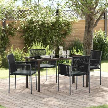 ARDEBO.de - 5-teiliges Garten-Essbereich-Set mit Kissen Schwarzes Poly-Rattan