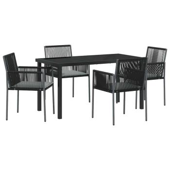 5-teiliges Garten-Essbereich-Set mit Kissen Schwarzes Poly-Rattan