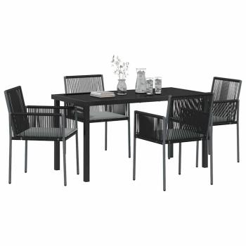 5-teiliges Garten-Essbereich-Set mit Kissen Schwarzes Poly-Rattan