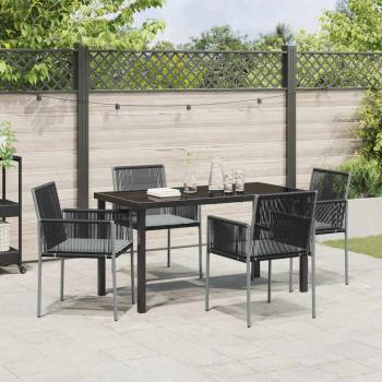 5-teiliges Garten-Essbereich-Set mit Kissen Schwarzes Poly-Rattan