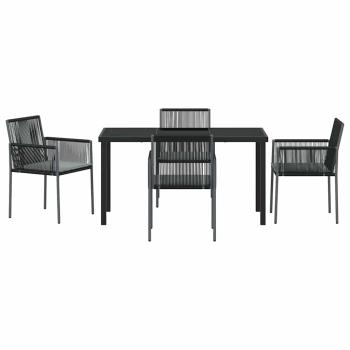 5-teiliges Garten-Essbereich-Set mit Kissen Schwarzes Poly-Rattan