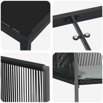 Set von 5 Schwarz Poly-Rattan, pulverbeschichteter Stahl, Polyester