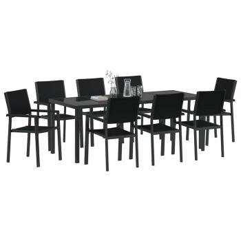 9-teiliges Garten-Dining-Set Schwarz Poly Rattan