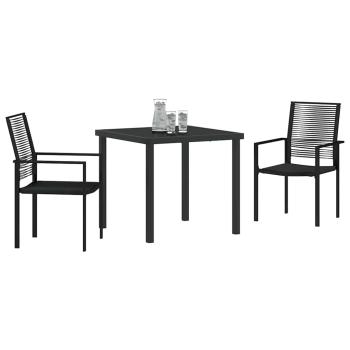 3-teiliges Garten-Essset Schwarz PVC-Rattan