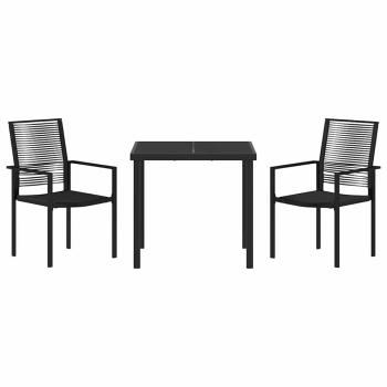 3-teiliges Garten-Essset Schwarz PVC-Rattan