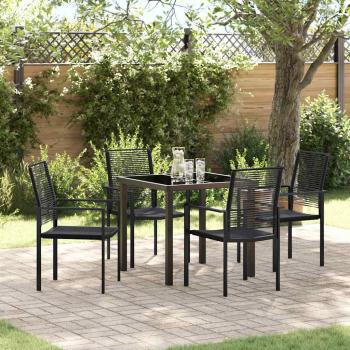 ARDEBO.de - 5-teiliges Garten-Ess-Set Schwarz PVC-Rattan