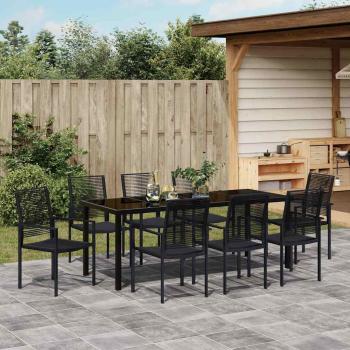 ARDEBO.de - 9-teiliges Garten-Esszimmer-Set Schwarzes PVC-Rattan