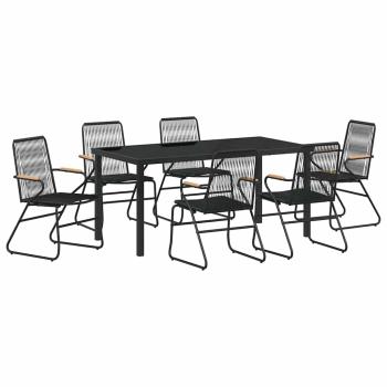 7-teiliges Garten Essbereich Set Schwarz PVC Rattan
