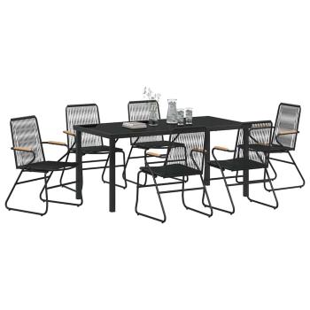 7-teiliges Garten Essbereich Set Schwarz PVC Rattan
