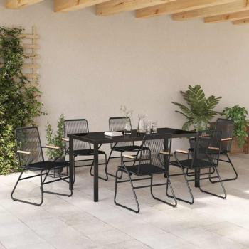7-teiliges Garten Essbereich Set Schwarz PVC Rattan
