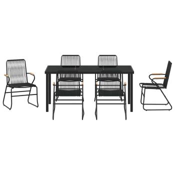7-teiliges Garten Essbereich Set Schwarz PVC Rattan