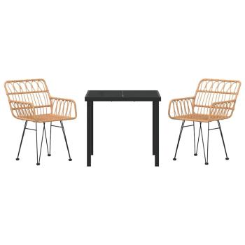 3-teiliges Garten-Essset Braun Poly Rattan