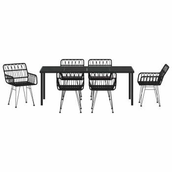 7-teiliges Garten-Essset Schwarz Poly Rattan