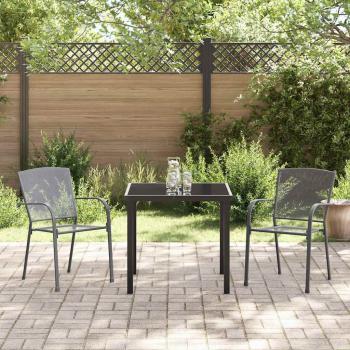 3-teiliges Garten-Essenset Anthrazit Stahl