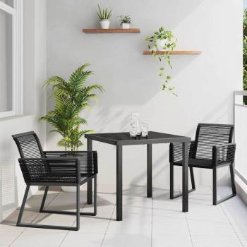 ARDEBO.de - 3-teiliges Garten-Essset Schwarz Poly-Rattan