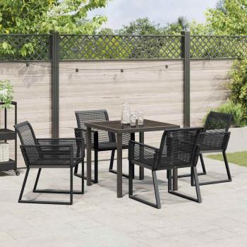 5-teiliges Garten-Essenset Schwarzes Poly-Rattan