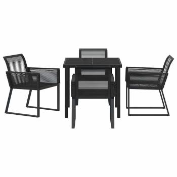 5-teiliges Garten-Essenset Schwarzes Poly-Rattan