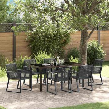 ARDEBO.de - 7-teiliges Garten-Essset Schwarz Poly-Rattan