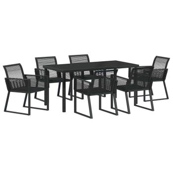 7-teiliges Garten-Essset Schwarz Poly-Rattan