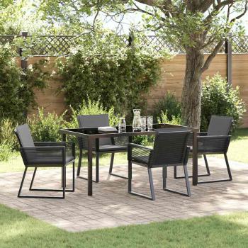 ARDEBO.de - 5-teilige Garten Esszimmer Set mit Kissen Schwarz Poly Rattan