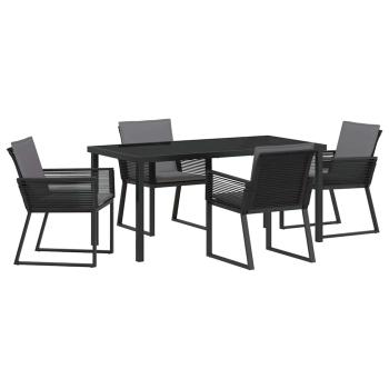 5-teilige Garten Esszimmer Set mit Kissen Schwarz Poly Rattan