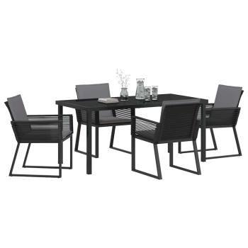 5-teilige Garten Esszimmer Set mit Kissen Schwarz Poly Rattan