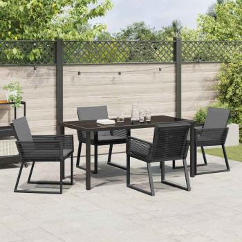 5-teilige Garten Esszimmer Set mit Kissen Schwarz Poly Rattan