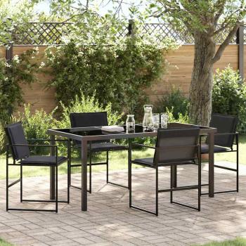 ARDEBO.de - 5-teiliges Garten-Essset mit Kissen Schwarz Textilene und Stahl
