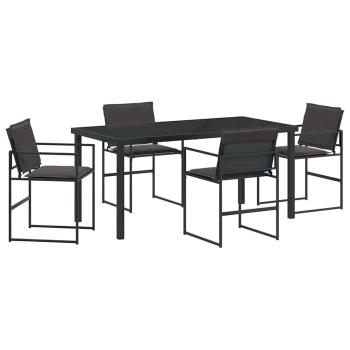 5-teiliges Garten-Essset mit Kissen Schwarz Textilene und Stahl