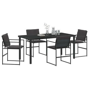 5-teiliges Garten-Essset mit Kissen Schwarz Textilene und Stahl