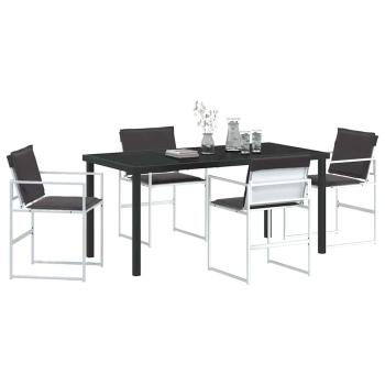 5-teiliges Garten-Ess-Set mit Kissen, Weiß, Textilene und Stahl