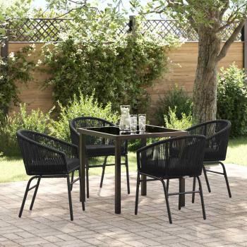 ARDEBO.de - 5-teiliges Garten-Essset Schwarz Poly-Rattan