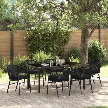 ARDEBO.de - 7-teiliges Gartenset in Schwarz Poly Rattan