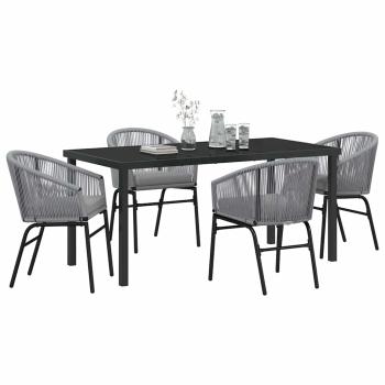 5-teiliges Garten-Esszimmer-Set Grau Poly Rattan