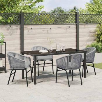 5-teiliges Garten-Esszimmer-Set Grau Poly Rattan