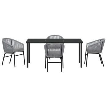5-teiliges Garten-Esszimmer-Set Grau Poly Rattan