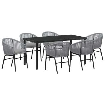 7-teiliges Garten-Esszimmer-Set Grau Poly Rattan