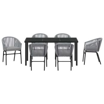 7-teiliges Garten-Esszimmer-Set Grau Poly Rattan