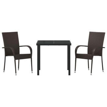 3-teiliges Garten-Ess-Set Braun Poly-Rattan