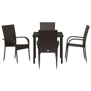 Garten Essgruppe 5 Stk. Braun Pulverbeschichteter Stahl