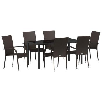 7-teiliges Gartentischset Braun Poly-Rattan
