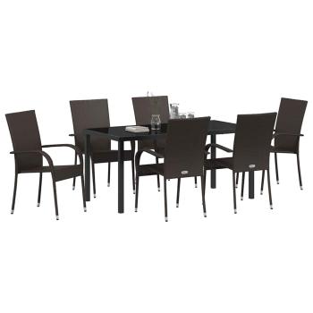 7-teiliges Gartentischset Braun Poly-Rattan