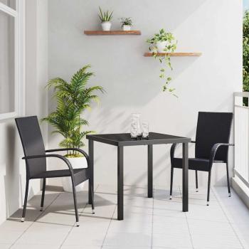 ARDEBO.de - 3-teilige Garten-Essgruppe Schwarz Poly Rattan