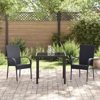 3-teilige Garten-Essgruppe Schwarz Poly Rattan