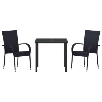 3-teilige Garten-Essgruppe Schwarz Poly Rattan