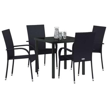 5-teiliges Garten-Esszimmer-Set Schwarz Poly-Rattan