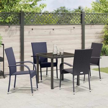 5-teiliges Garten-Esszimmer-Set Schwarz Poly-Rattan