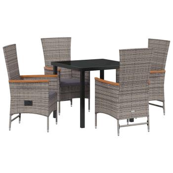 5-teiliges Garten-Esszimmer-Set mit Kissen Graue Poly-Rattan