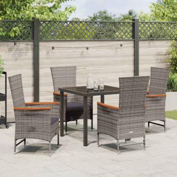 5-teiliges Garten-Esszimmer-Set mit Kissen Graue Poly-Rattan
